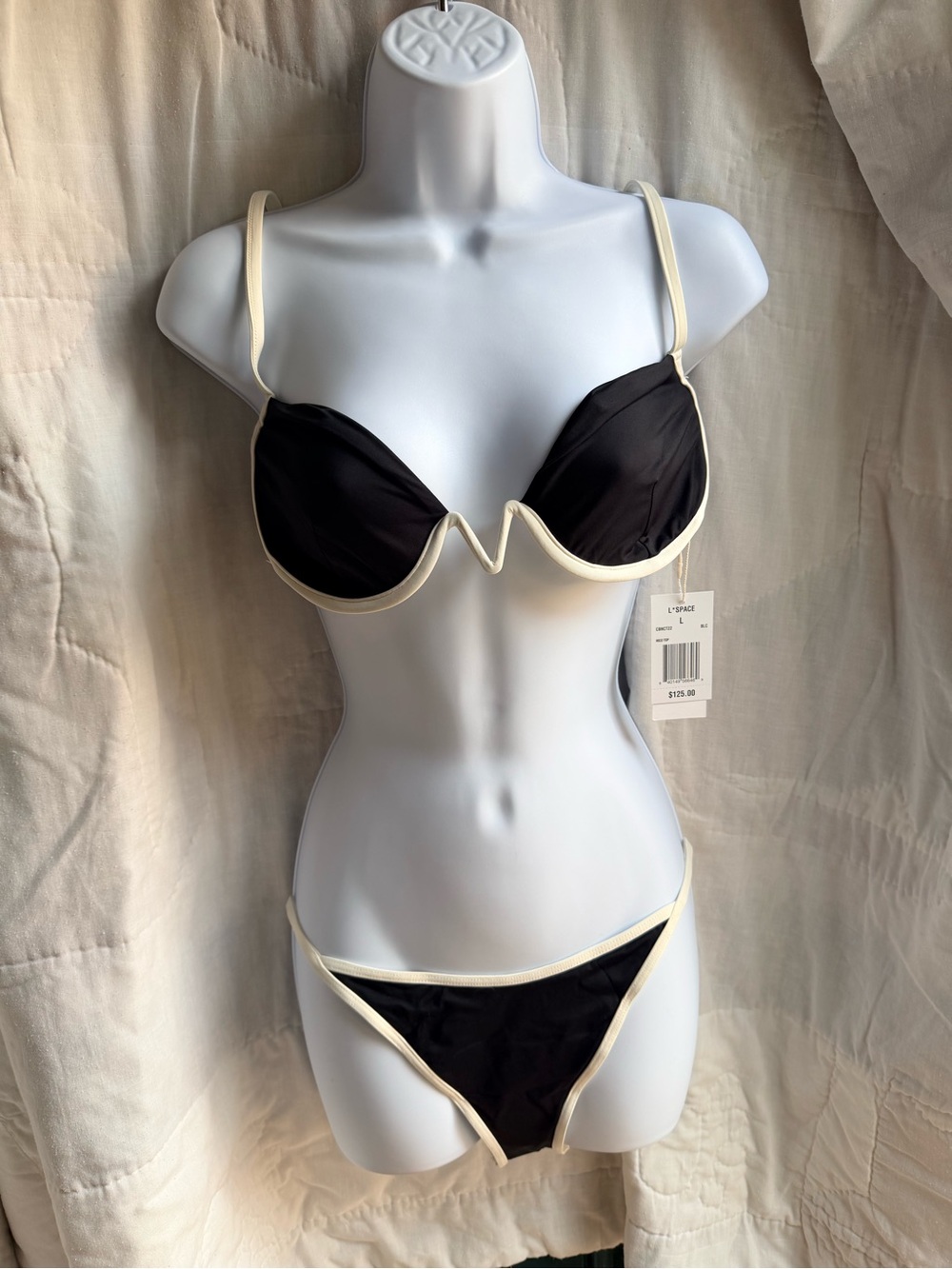 l*space Black Bikini with Cream Trim